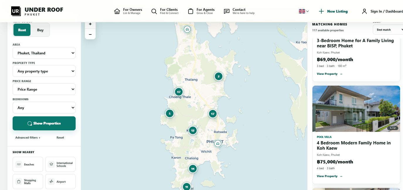 Current Under Roof property-search workspace used as the visual foundation for the planned independent agent platform